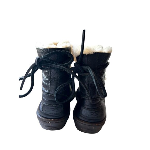 UGG Caspia Black Leather Shearling Lace-Up Winter Boots Women’s Size 7 (EU 38) - Picture 6 of 9